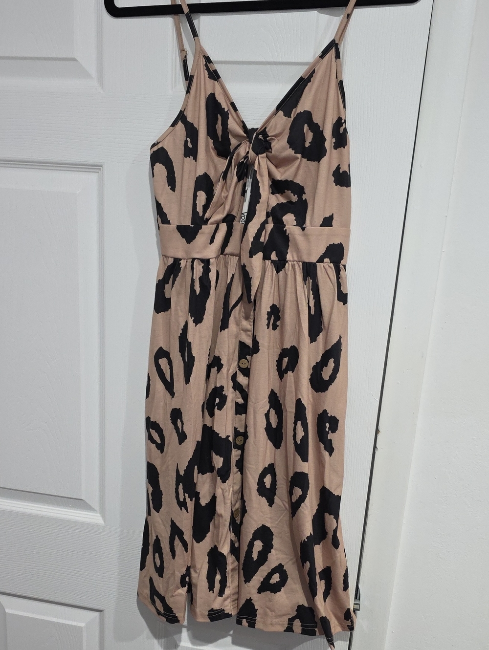 Beige Leopard Print Tie-Front Midi Dress